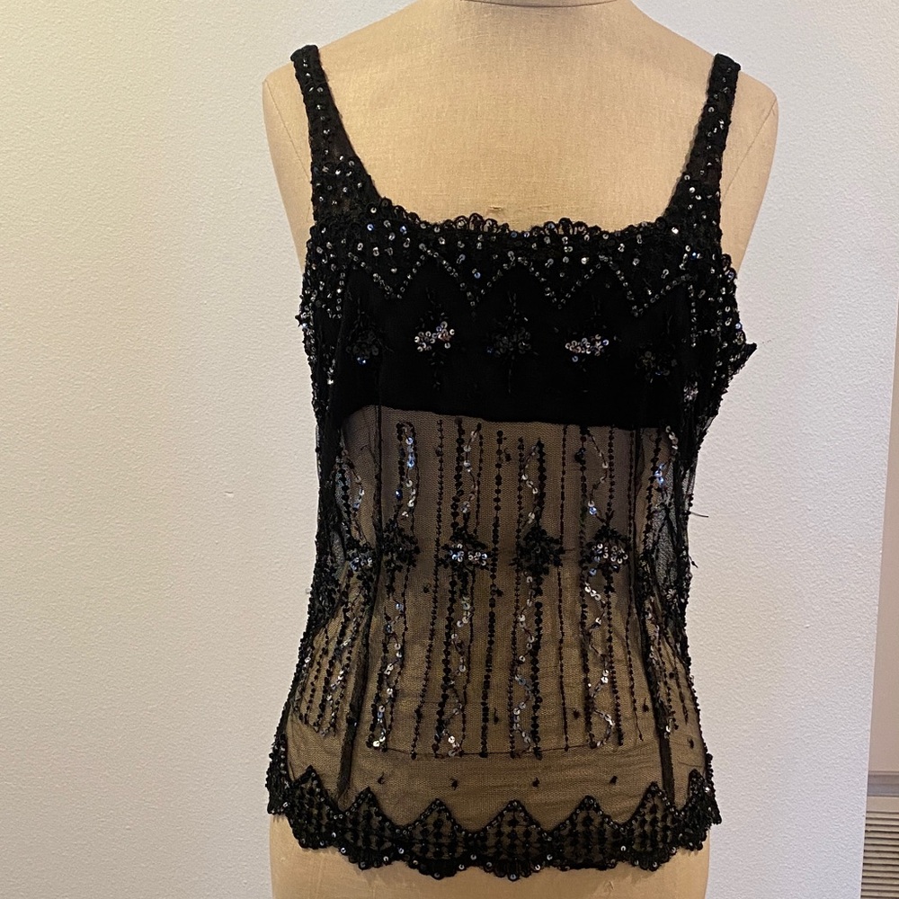 Elegant Black Beaded Camisole Top